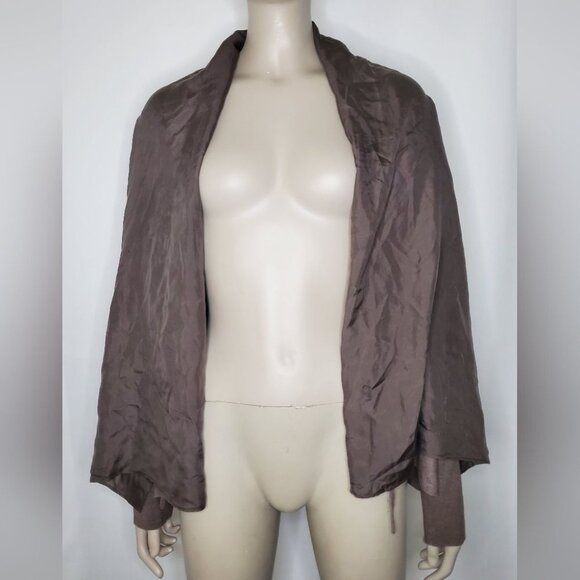 Eileen Fisher Silk, Brown Open Font, Cape, Cardigan. (3 cuts on fabric, hidden) - Picture 3 of 13